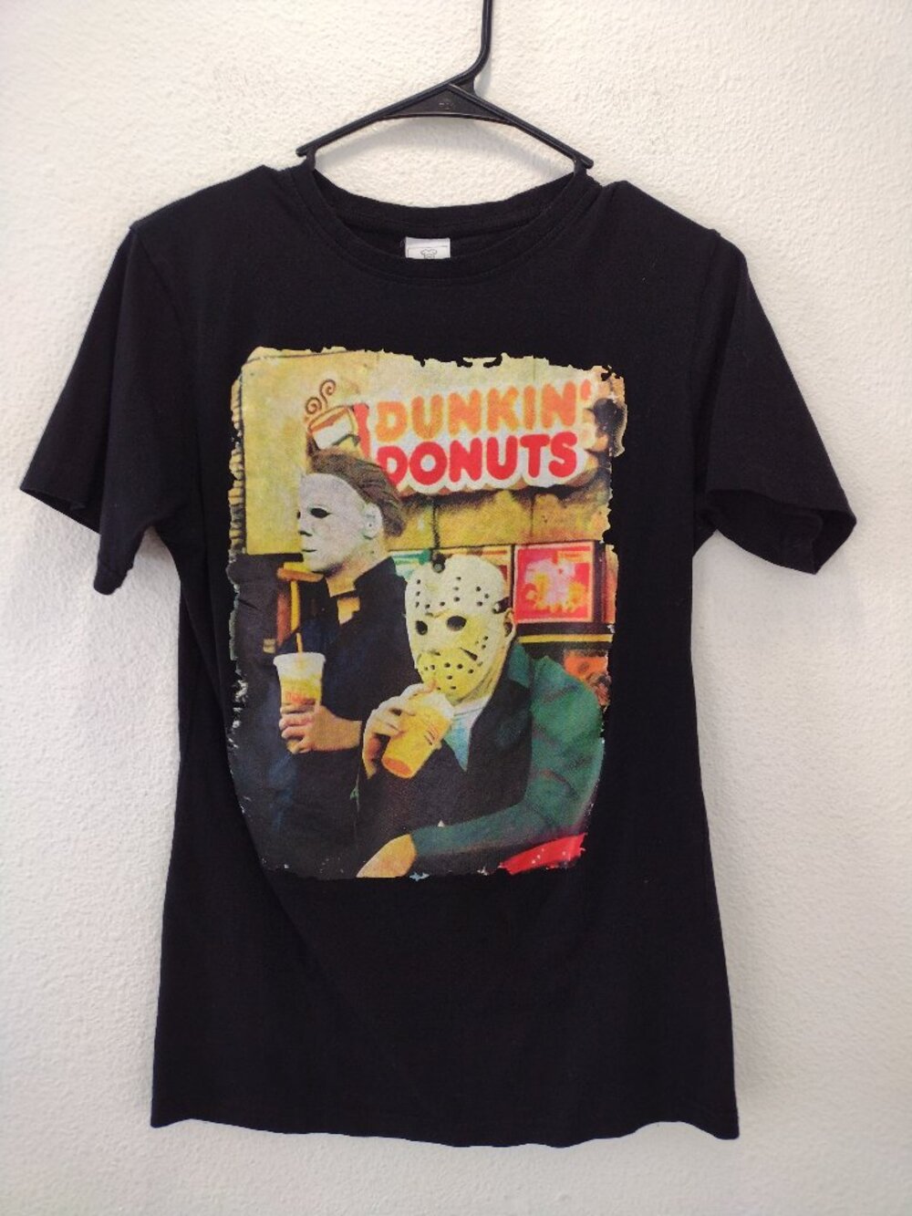 Silver Lake Women T-Shirt Dunkin Donuts Halloween Friday The 13th Small Black